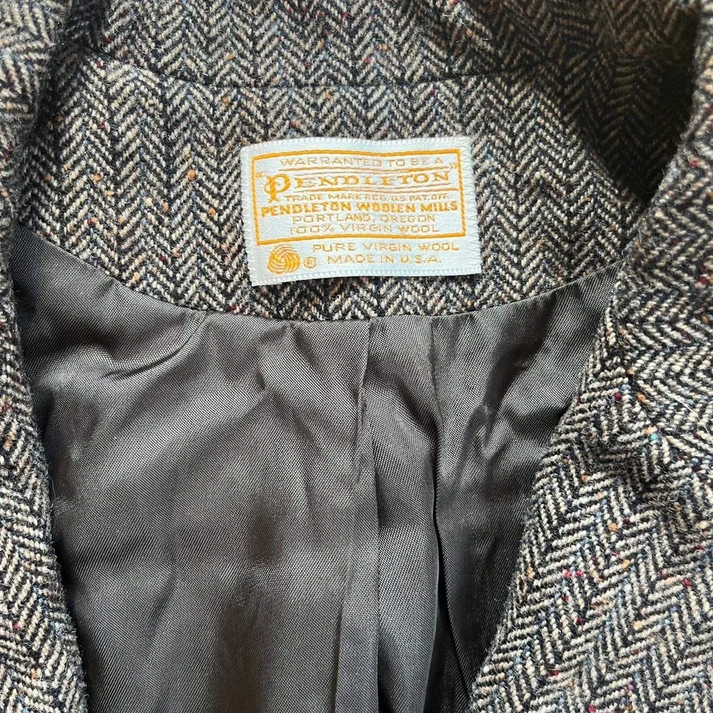 Pendleton Vintage 100% Virgin Wool Herringbone Blazer Gray Brown Dark Academia - Picture 2 of 6